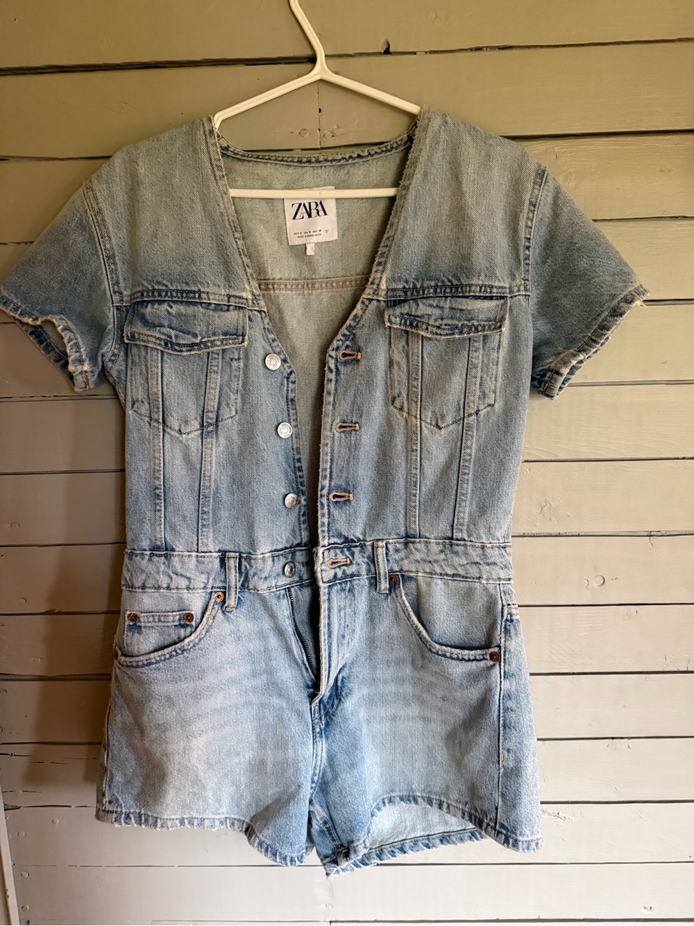 ZARA Light Blue Washed Denim Romper